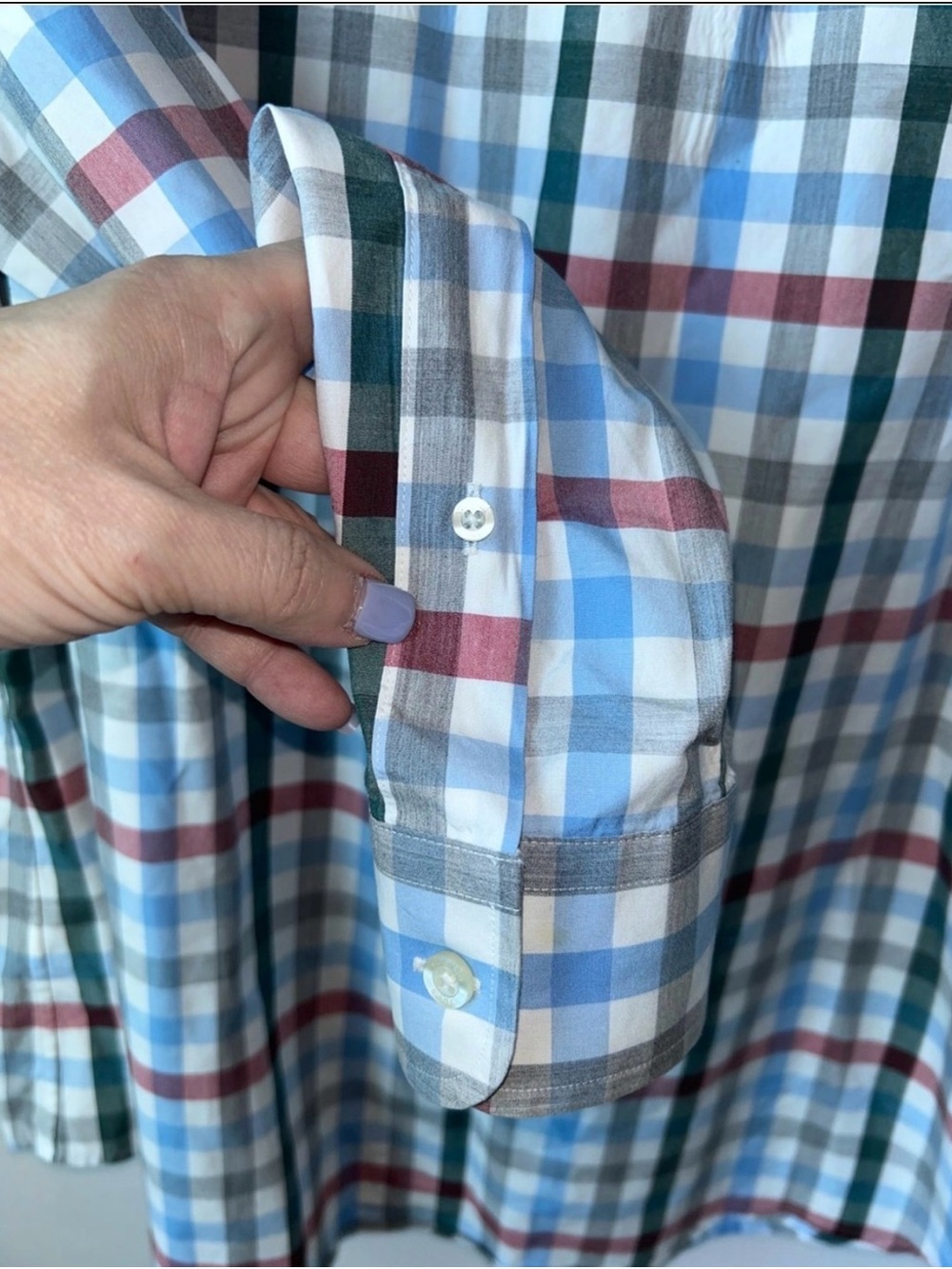 Vineyard Vines Slim Fit Tucker Shirt is blue, red and white plaid - Picture 4 of 7